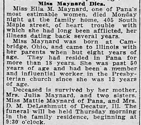 1914-12-23 Ella M Wing death notice daughter Julia Maynard - Decatur Herald